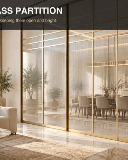 Gold Frame Glass Partition, custom handcrafted in UAE