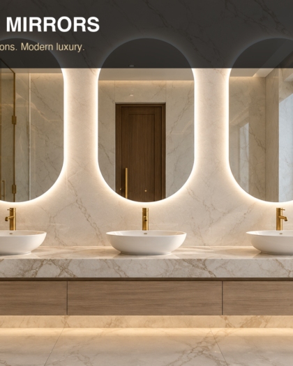 Frameless Arch LED Bathroom Mirrors, custom handcrafted in UAE