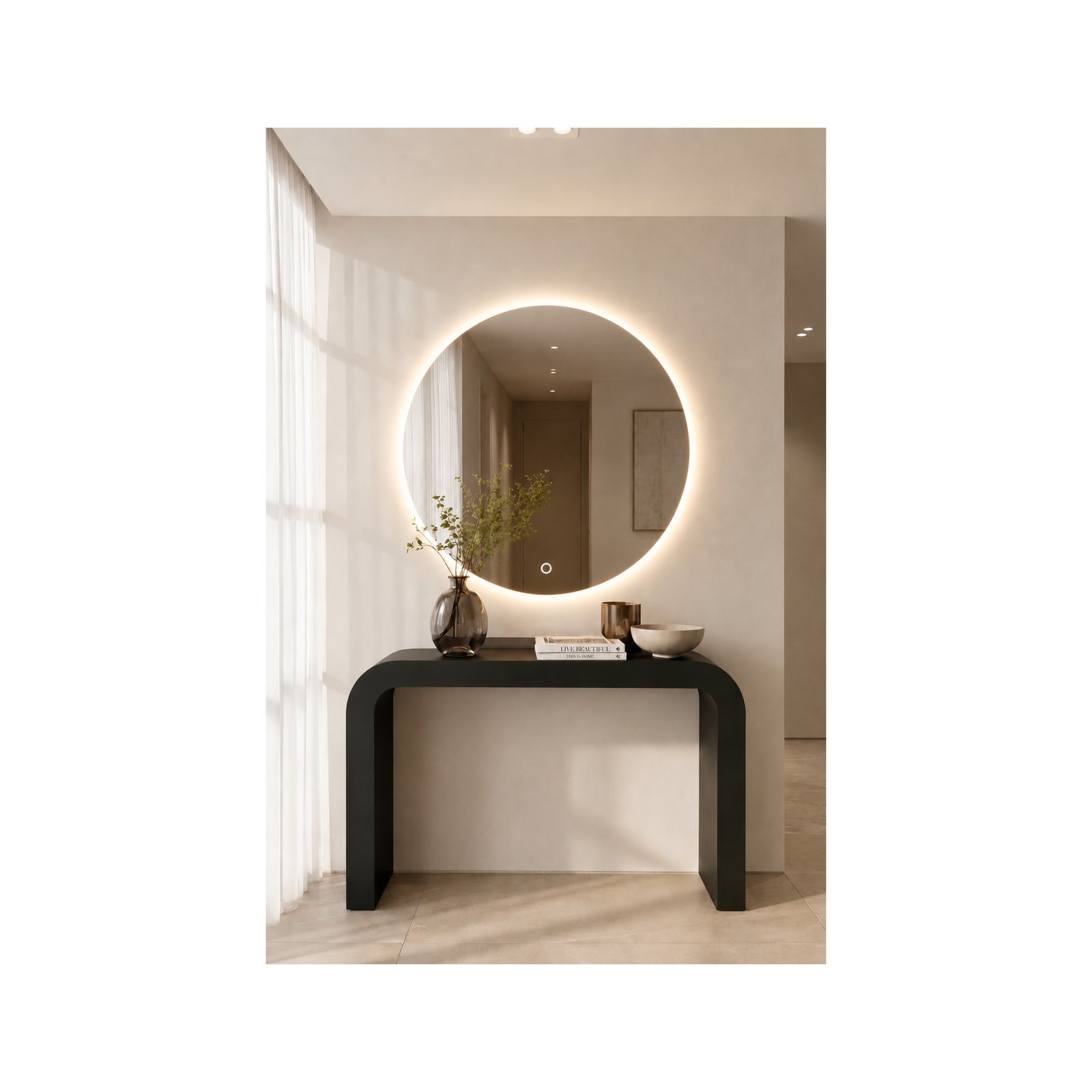 Frameless round LED backlit circle bathroom mirror, custom UAE