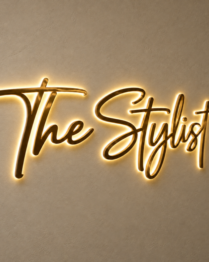 Business Sign – Cursive Metallic Backlit