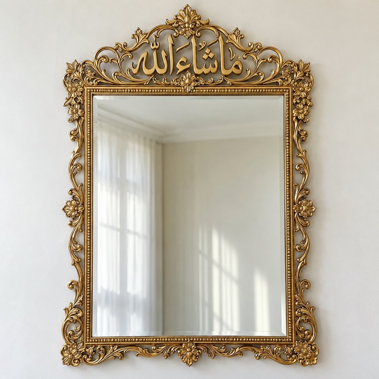 مرآة العروس ما شاء الله بإطار ذهبي
