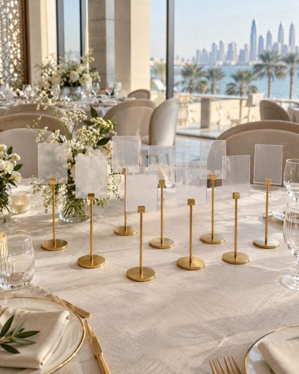 طقم حوامل أرقام الطاولات الذهبية لحفلات الزفاف في الإمارات