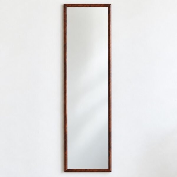 Cedarline tall rectangular wall mirror with dark walnut-brown wooden frame on a white wall