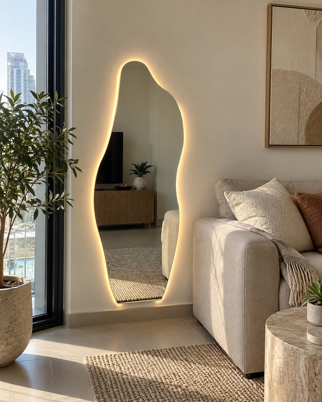 مرآة نورة العضوية بإضاءة LED، تُصنع حسب الطلب في الإمارات