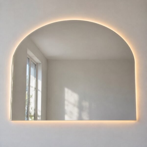 Nour Arc frameless arch LED wall mirror on a plain white wall
