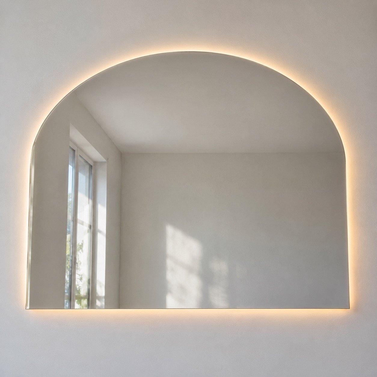 Nour Arc frameless arch LED wall mirror on a plain white wall