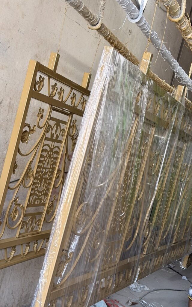 Gold railing panels after powder coating